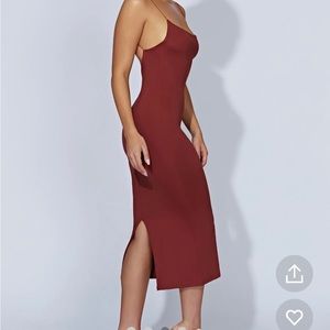 Lexia Scoop Low Neck Midi Dress - Cherry Chocolate - M/ Meshki US